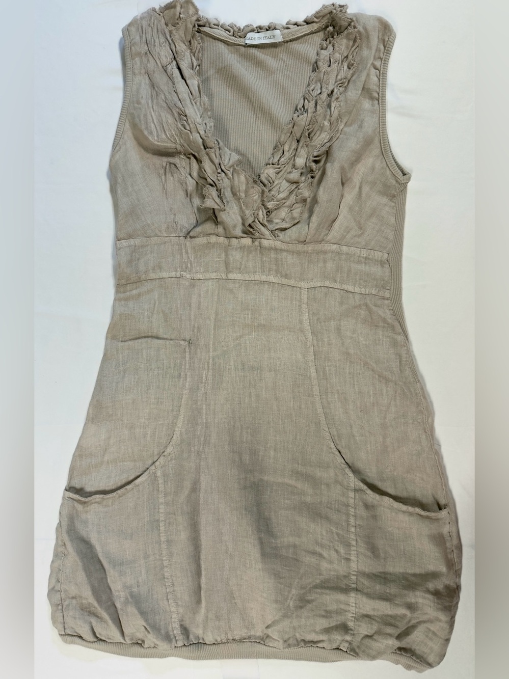 Made in Italy 100% Linen Lagenlook Tunic Dress Beige S/M